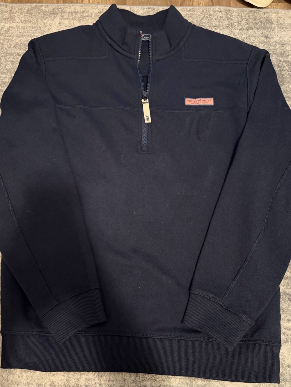 Vineyard Vines Men’s Navy Half-Zip Pullover with Leather Logo Patch